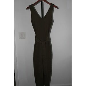 Hello Miz Women's Maternity Olive‎ Knit V-Neck Sleeveless Midi Dress with Belt